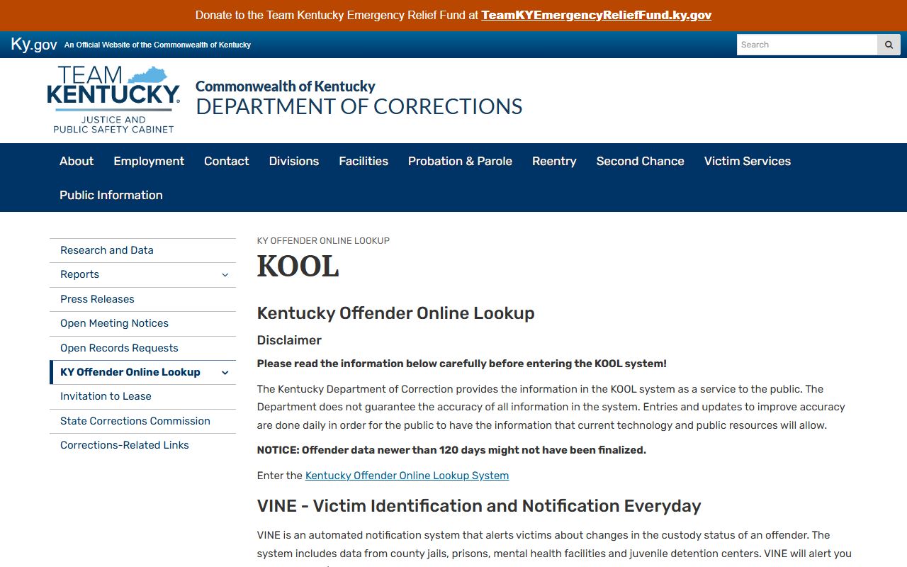 Kentucky KOOL state locator for Rockcastle County inmate search after transfer